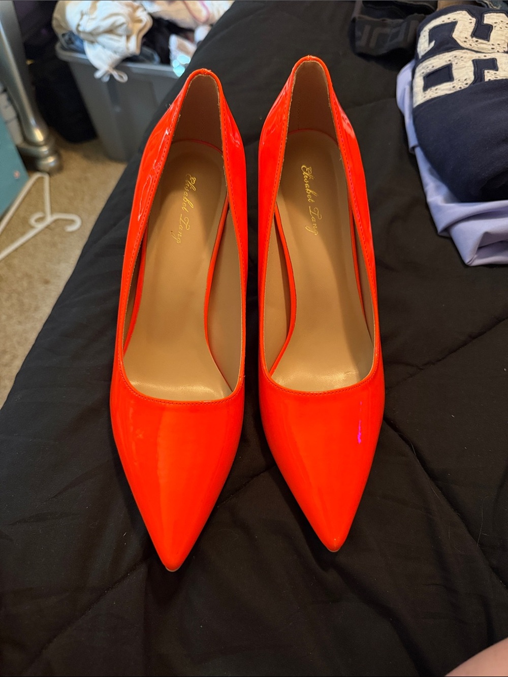 Charlotte Russe Bright Orange Pointed Toe Patent Pumps